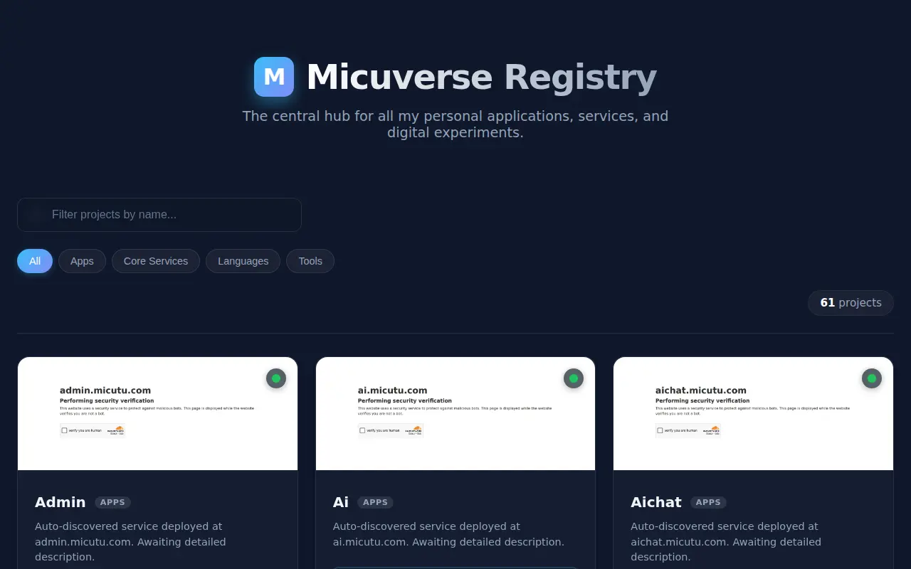 Screenshot of Micuverse Registry